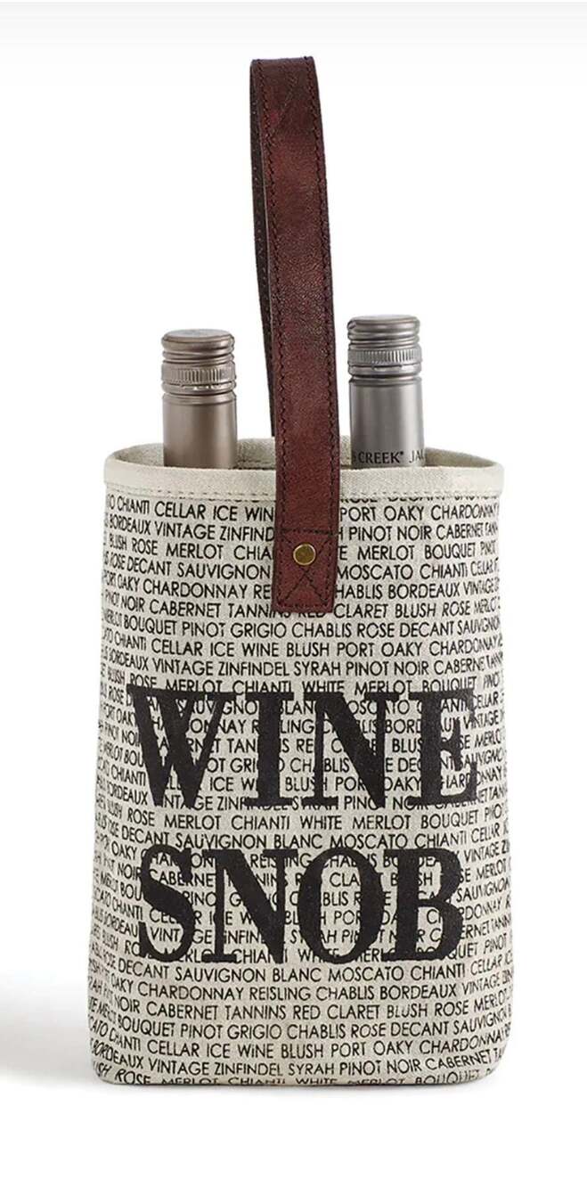 Mona B. Wine Snob Double Bottle Upcycled Canvas Wine Tote